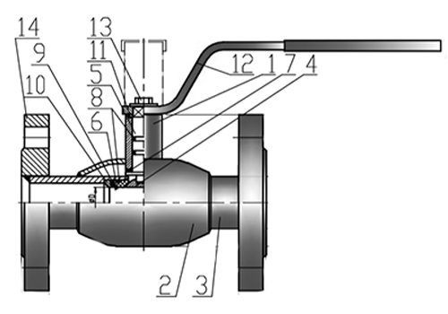 Кран шаровый КВО-АРМ серия 12 Ду125 Ру25 фланцевый цельносварной, полный проход, управление ручка-рычаг, корпус – углеродистая сталь