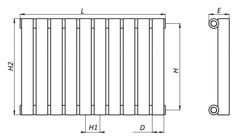 Радиатор стальной трубчатый КЗТО Гармония А40 1-1750-10 секций, 1770 Вт, присоединение резьбовое - 1/2″, боковое, цвет - белый