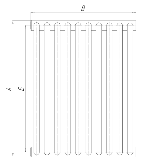 Радиатор трубчатый КЗТО РС 2-500-14, правое нижнее подключение G1/2, 14 секций, с термостатическим клапаном