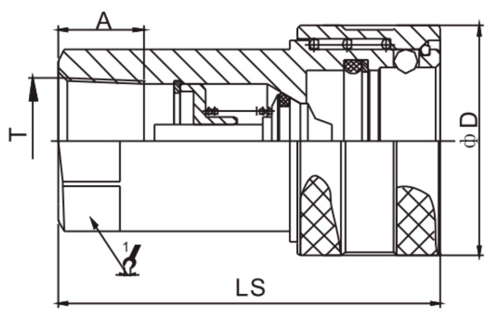 Розетка БРС LSQ S1-SS Дн6.3х1/4″ Ру280, присоединение внутренняя резьба G1/4″, диаметр стыка Dn6.3, корпус - нержавеющая сталь, уплотнение Viton, ISO 7241-А