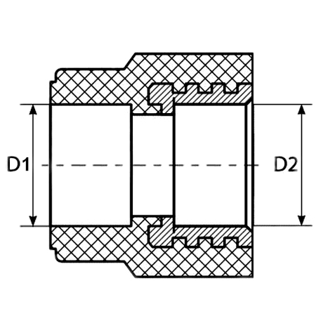 Муфта полипропиленовая PPRC комбинированная раъемная MeerPlast Дн20x3/4” Ру25 внутренняя резьба / под приварку серая