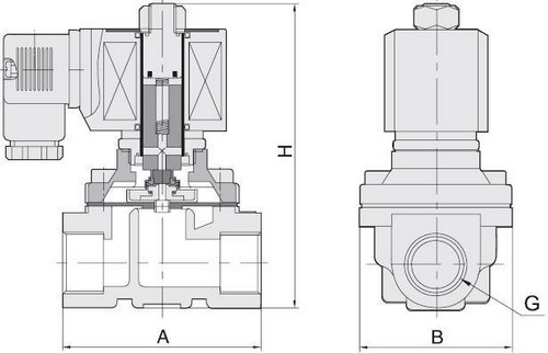 Эскиз Клапан электромагнитный Smart SM-5563 3/4″ Ду20 Ру10 резьбовой, нормально закрытый, корпус - латунь, уплотнение - FKM, AC 110V
