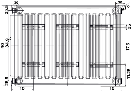 Радиатор стальной панельный OASIS PB 30-4 1000 мм настенный, теплоотдача - 1829 Вт, присоединение резьбовое - 1/2″, подключение - боковое, белый
