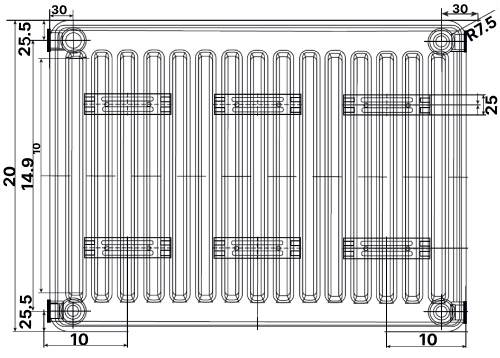 Радиатор стальной панельный OASIS PN 30-4 2400 мм настенный, теплоотдача - 4388 Вт, присоединение резьбовое - 1/2″, подключение - нижнее, белый