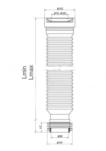 Гофра для унитаза Орио для чугунных труб Ду110мм L220-520мм