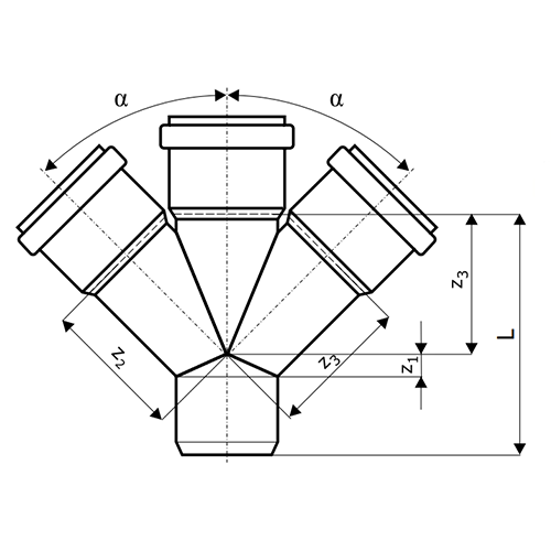 Крестовина одноплоскостная Ostendorf HT (PPs)-HTDA Дн110x110x110 87° полипропиленовая, для внутреннего монтажа