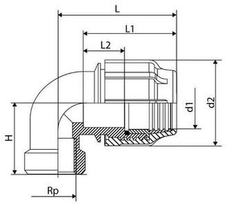 Отвод ПНД Политэк Дн20x1/2 ВР Ру16 90 градусов с внутренней резьбой