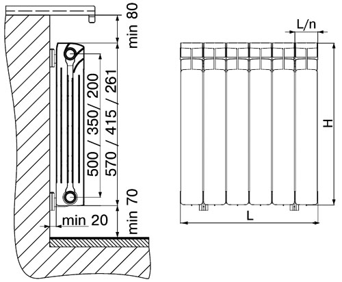 Радиатор биметаллический RIFAR Base Ventil 500 10 секций, нижнее правое подключение