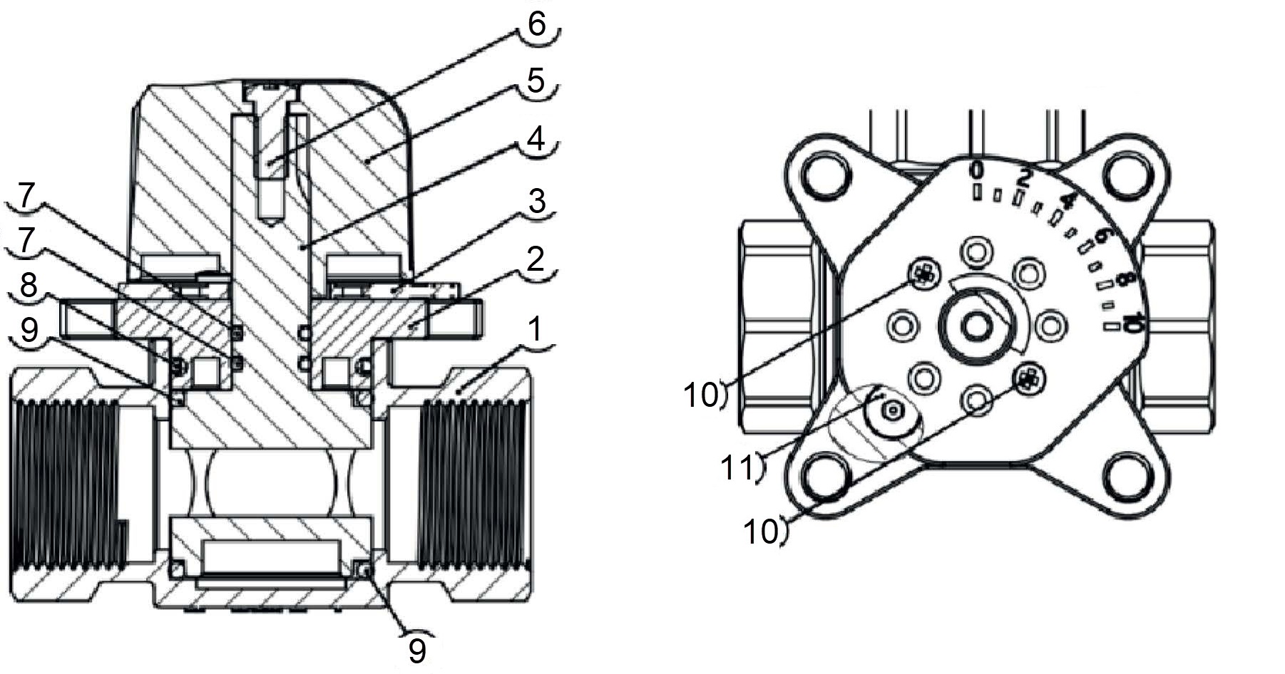 Клапан запорно-регулирующий ROMMER RVM-0003 1 1/4” Ду32 Pу10 Kvs 16 корпус – латунь, уплотнение – EPDM, трехходовой, сместительный, поворотный