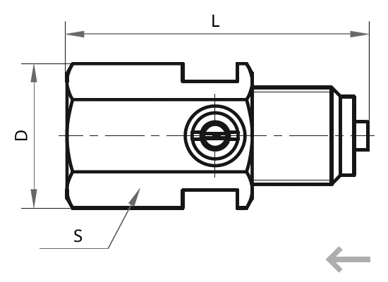 Демпфирующее устройство Росма Shneider S005.10.050 с регулировочной иглой, Ру400, корпус латунь, внутренняя/наружная резьба M20x1.5–M20x1.5, температура до 120°С