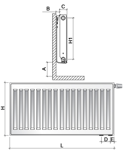 Радиатор панельный стальной Royal Thermo VENTIL COMPACT VC22-200-1100 Noir Sable, нижнее и боковое подключение, универсальное