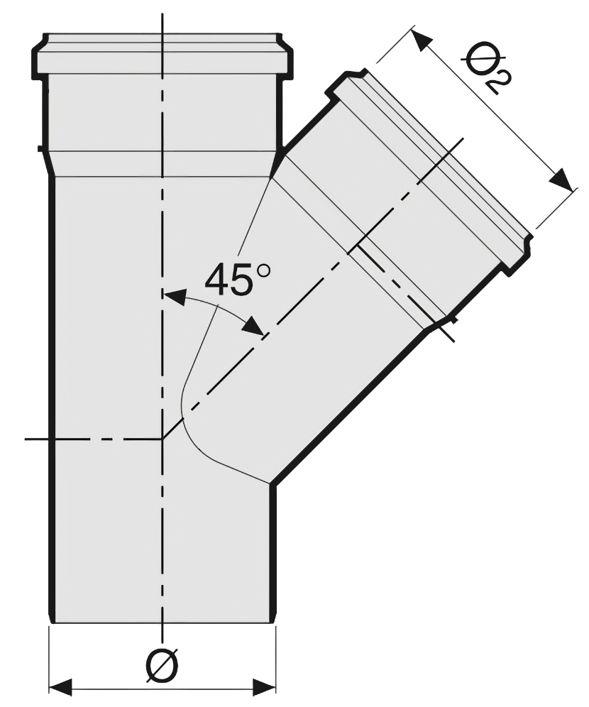 Тройник Sinikon НПВХ Дн160x110 45° для наружной канализации, непластифицированный поливинилхлорид