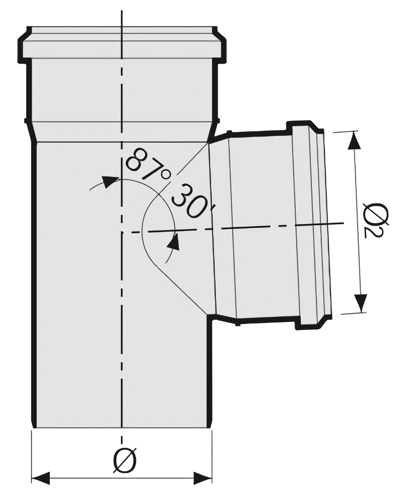 Тройники SINIKON Комфорт Плюс полипропиленовые Ду110x110 87° с пониженным уровнем шума для внутренней канализации