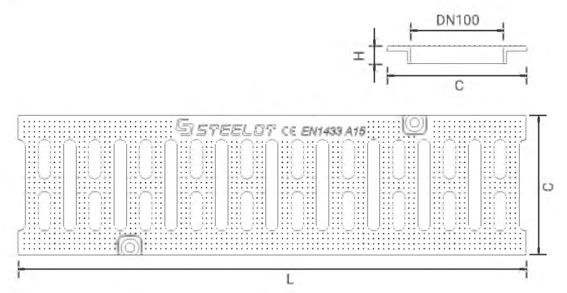 Решетки СТИЛОТ SteeStart A15 DN100 L=500 мм, гидравлическое сечение DN=100 мм, класс нагрузки A15, материал - пластик