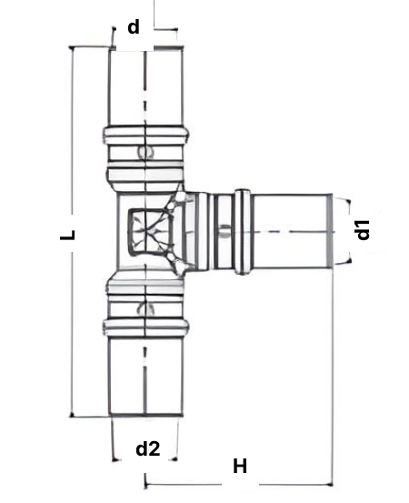 Тройники переходные для металлопластиковых труб STOUT SFP-0005 Ду16-32 Ру16, пресс