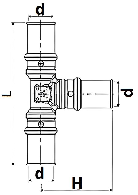 Тройники равнопроходные для металлопластиковых труб STOUT SFP-0006 Ду16-32 Ру16, пресс