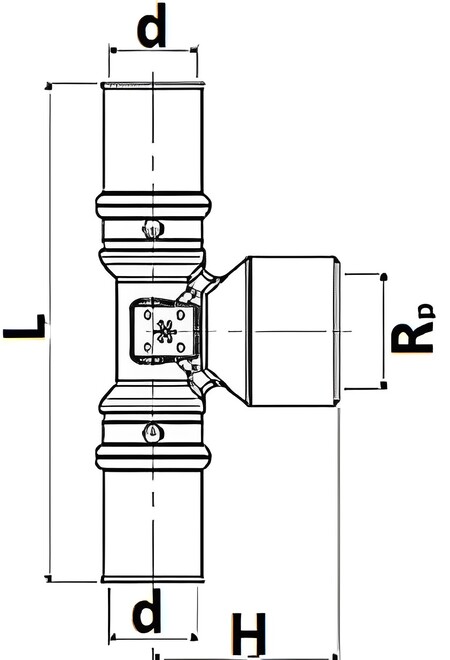 Тройник STOUT SFP-0007 Ду32х1х32 Ру16, латунь, пресс, переходной, с внутренней резьбой, для металлопластиковых труб