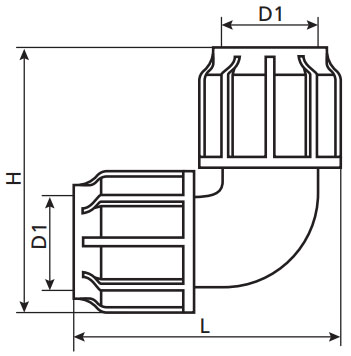Отвод компрессионный TEBO KOM-KOM Дн50 Ру10 для ПНД труб, разъемный, корпус - полипропилен