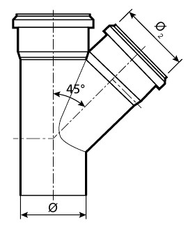 Тройник канализационный TEBO Дн40 45° безнапорный, полипропиленовый, серый для внутреннего монтажа