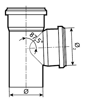 Тройник канализационный TEBO Дн40 87,5° безнапорный, полипропиленовый, серый для внутреннего монтажа
