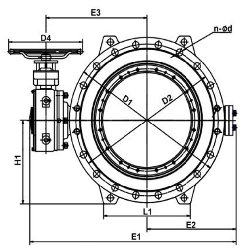 Затвор дисковый поворотный Tecofi TECWAT VP 4208-08 Ду1200 Ру10 фланцевый с двойным эксцентриситетом, корпус - чугун, диск - чугун, уплотнение - EPDM, с редуктором