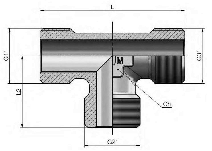 Тройник TIEMME 1572N 3/4″  Pу30 наружная резьба корпус - латунь никелированная для стальных труб