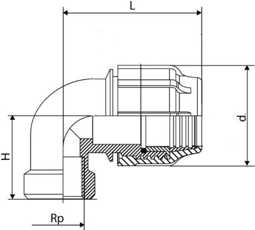 Отвод компрессионный ПЭ ТПК-АКВА 5001 ВР Дн40x1 1/4″ Ру16 90° с внутренней резьбой