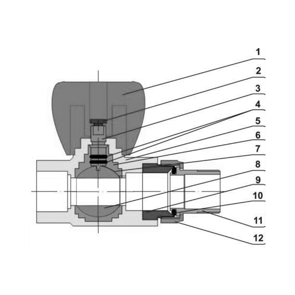 Кран шаровый VALFEX PP-R НР Дн25 3/4″ Ру25 стандартнопроходной для радиатора прямой под приварку, корпус — полипропилен, белый
