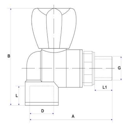 Кран шаровый VALFEX PP-R белый НР Дн25 3/4″ Ру25 стандартнопроходной для радиатора угловой под приварку, корпус - полипропилен
