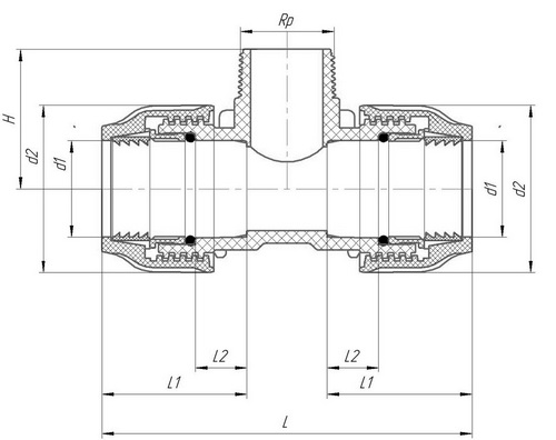 Тройник ПЭ компрессионный VALFEX Дн40x1 1/2″x40 Ру16 с наружной резьбой