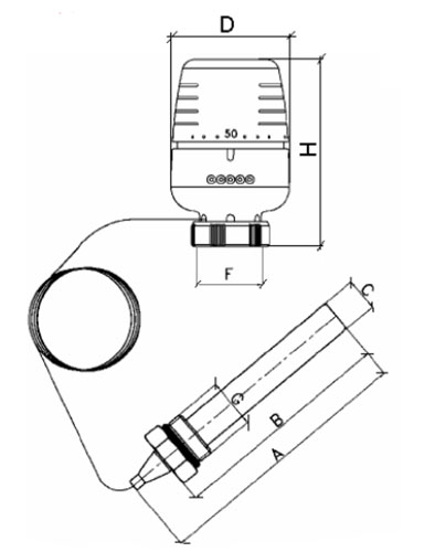 Термостатическая головка VALTEC  VT.5011 с выносным погружным датчиком температуры, диапазон регулировки - 20-60°C, капиллярная трубка - 2 м