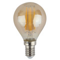 Лампа светодиодная ЭРА F-LED P45 E14 Шар 45 мм мощность - 7 Вт, цоколь - E14, световой поток - 655 лм, цветовая температура - 4000К, тип лампы - светодиодная LED, тип стекла - золотое, цвет свечения - нейтральный белый, форма - шарообразная